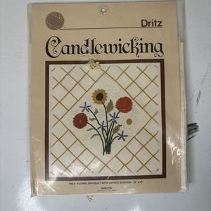VTG Dritz Candlewicking Floral Lattice 12" x 12" Pillow Kit 9033 Flower Bouquet